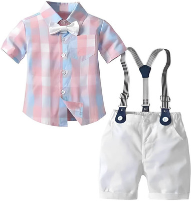 KRUNTRAR ENTERPRISE Baby Boys Casual Shirt Suspenders(Pink)
