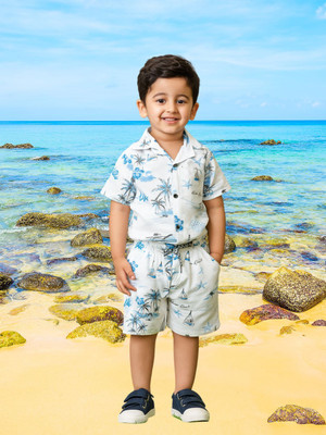 FASHION GRAB Boys Casual Shirt Shorts(Blue1)