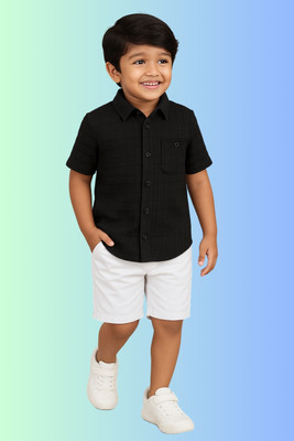 KRIYU CREATION Boys Casual Shirt Shorts(BLACK, WHITE)