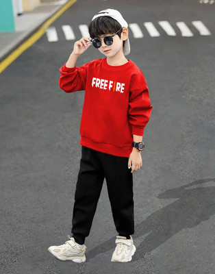 RetroTees Boys Casual T-shirt Track Pants(Red-2)