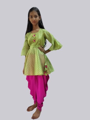 JFS Girls Party(Festive) Top Dhoti Pant(Green & Pink)