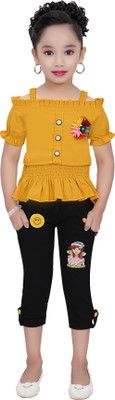 CLOTH ADDA Girls Party(Festive) Top Capri(Yellow)