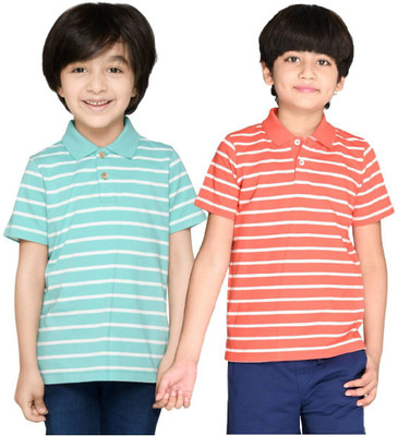 Spunkies Baby Boys Striped Pure Cotton Regular T Shirt(Green, Pack of 2)