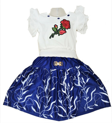 Raven Creation Girls Casual Skirt Top(White, Blue)