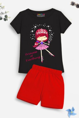 Trampoline Girls Casual T-shirt Shorts(Black, Red)