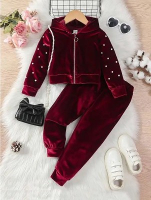 Ameeha Baby Girls Casual Jacket Pant(Maroon)