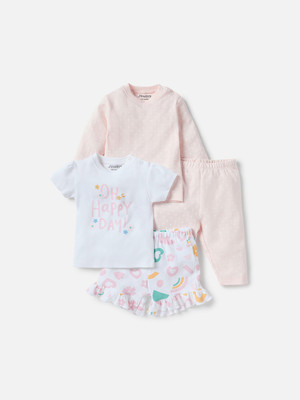 JUNIORS by Babyshop Baby Girls Casual T-shirt Pyjama(Pink_White)