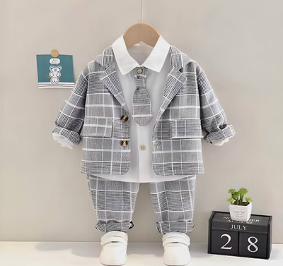 ULTRINA Baby Boys Party(Festive) Waistcoat Pant, Shirt, Bow Tie(GREY)