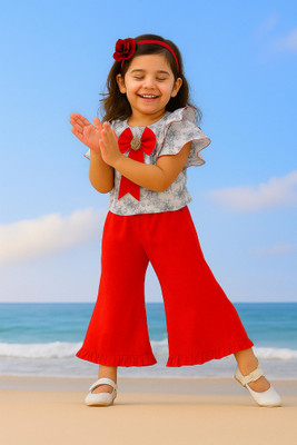 GREEN DRAGONFLY Girls Casual Top Pant(White & Red)
