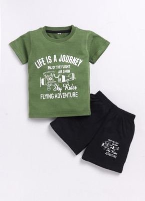carrydreams Boys Casual T-shirt Shorts(MEHENDI_BLACK)