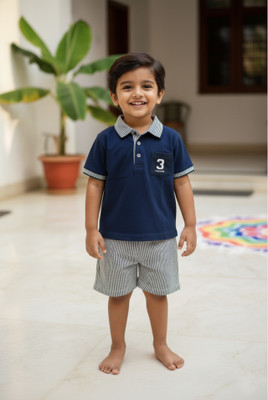Ruturaj Baby Boys Party(Festive) T-shirt Shorts(NAVY BLUE)