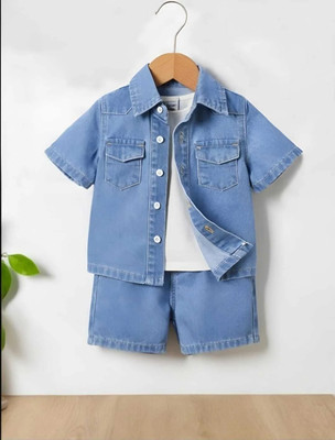 ELPIXIE FASHION Baby Boys & Baby Girls Party(Festive) Shirt Shorts(LIGHT BLUE)