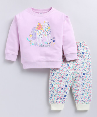 TINY BINY Girls Casual Sweatshirt Pant(Light Pink)