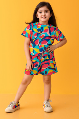 NIDHICREASION Kids Nightwear Baby Girls Solid Cotton Blend(Multicolor Pack of 1)