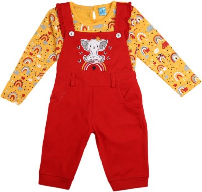 V-MART Baby Boys & Baby Girls Casual T-shirt Dungaree(Red, Red)