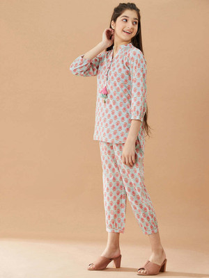 VARDA CREATION Girls Casual Kurta Pant(Light Blue)