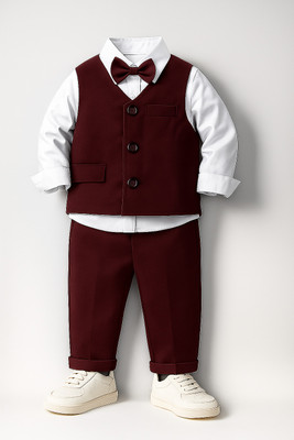 Drapezilla Boys & Girls Party(Festive) Vest Vest, Shirt, Pant, Bow Tie(Maroon)