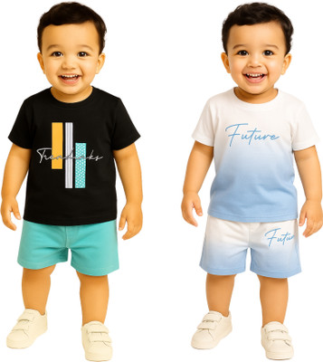 TrendInks Baby Boys Casual T-shirt Shorts(White, Black)