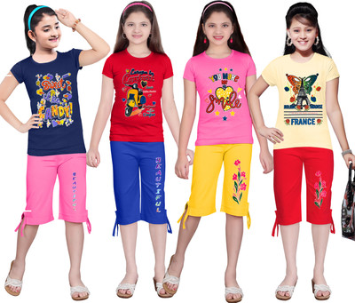 KS KOARRA Girls Casual T-shirt Track Pants(160 MULTICOLOURRS)