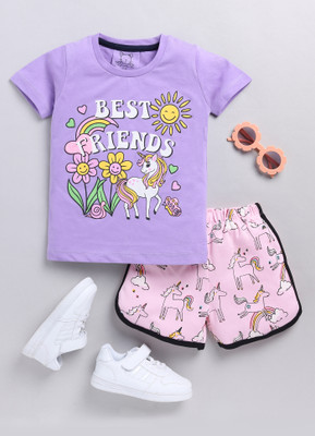 Lazy Shark Girls Casual Top Shorts(Purple)
