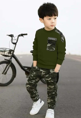 HAMZA Boys Casual T-shirt Track Pants(GREEN)