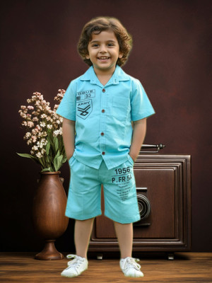 FASHION GRAB Boys Casual Shirt Shorts(Light Blue)
