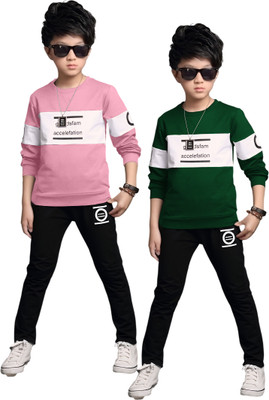 HDKFASHION Baby Boys & Baby Girls Casual T-shirt Track Pants(Baby Pink-Bottle Green)