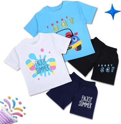 Worton Fashion Baby Boys Casual T-shirt Shorts(White & Blue)