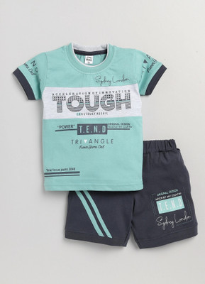 TINY BINY Boys Casual T-shirt Shorts(Smoke Green)