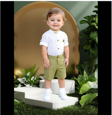 Riyannshi Boys Casual Shirt Pant(Green)
