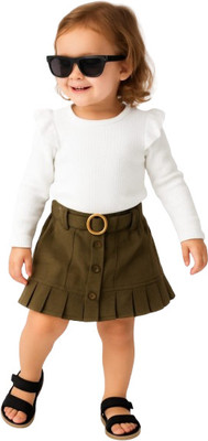 MiniMighty Baby Girls Casual Top Skirt(OLIVE GREEN)