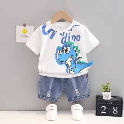 Googogaaga Baby Boys Dinosaur Casual T-shirt Shorts(White)