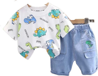 INDHRANI Baby Boys & Baby Girls Casual T-shirt Shorts(White)