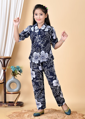 Kidzfashion Girls Casual Top Pant(BLUEFLORALPRINT)