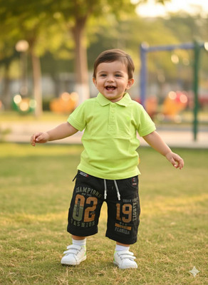 Silakaari Baby Boys & Baby Girls Casual T-shirt Shorts(Teal Green, Black)