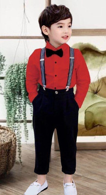 JEKESHVI Baby Boys & Baby Girls Party(Festive) Shirt Pant, Suspenders, Bow Tie(RED)