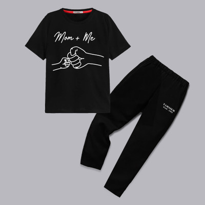 tarsier Boys Casual T-shirt Track Pants(Mom+me black s.slv_Black pant)