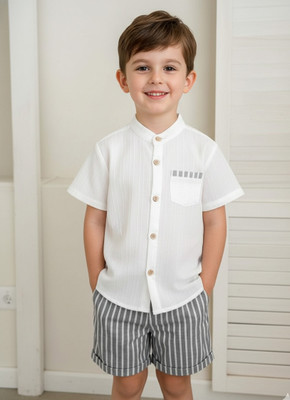 SEFVONA Boys Party(Festive) Shirt Shorts(GREY & WHITE)