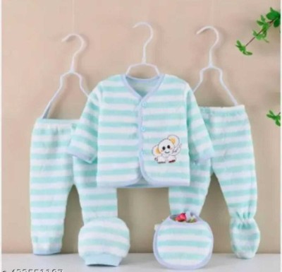 Shyamcollections Baby Boys & Baby Girls Casual Dress Pyjama, Bib, Cap(SKY BLUE)