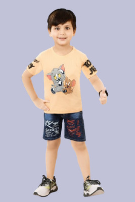 Worton Fashion Boys Casual T-shirt Shorts(111 Orange Quite Tom & Jery)