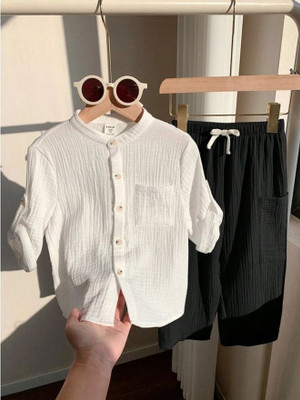 OptNshop Baby Boys Party(Festive) Shirt Pant(White, Black)