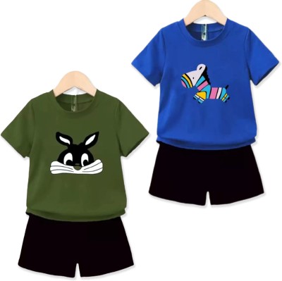 MGRS Baby Boys & Baby Girls Casual T-shirt Shorts(Olive+Blue)