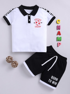 SmartRAHO Boys Casual T-shirt Shorts(WHITE BLACK)