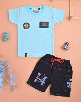 SKRAFATGARMENTS Baby Boys Party(Festive) T-shirt Pant(Blue)