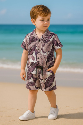 FASHION GRAB Boys Casual Shorts Shirt(Purple1)