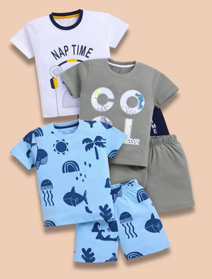 Blushh Berry Boys Casual T-shirt Shorts(White, Deep Grey, Sky Blue)