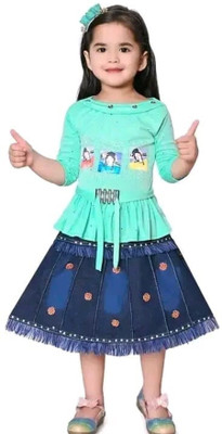 AASSGARMENTS Girls Casual Top Skirt(SKY BLUE)