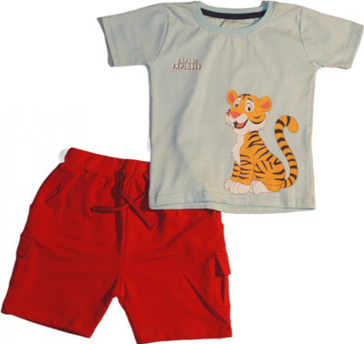 PRIYANKA'S COLLECTION Baby Boys & Baby Girls Casual T-shirt Shorts(Grey::Red)