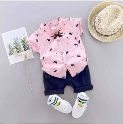 Nelkar Baby Boys Casual Shirt Shorts(pink)