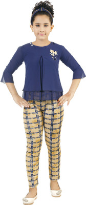 Style Junction Girls Party(Festive) Top Jegging(Blue)